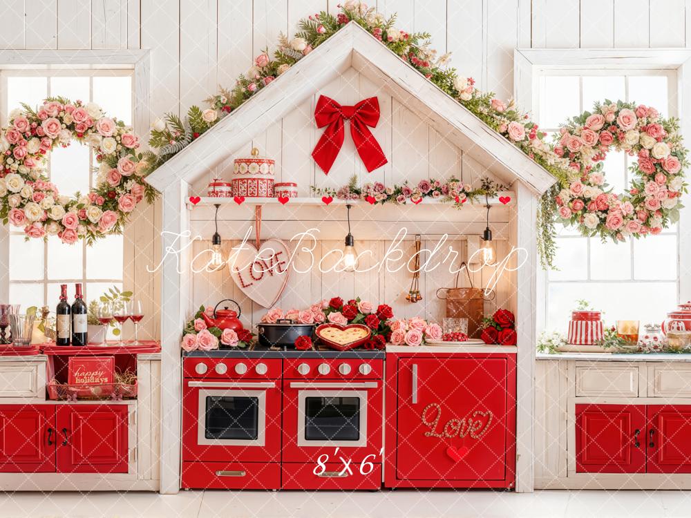 Kate Valentine Kitchen Red Oven Floral Decor Backdrop Designed by Emetselch - Image 3