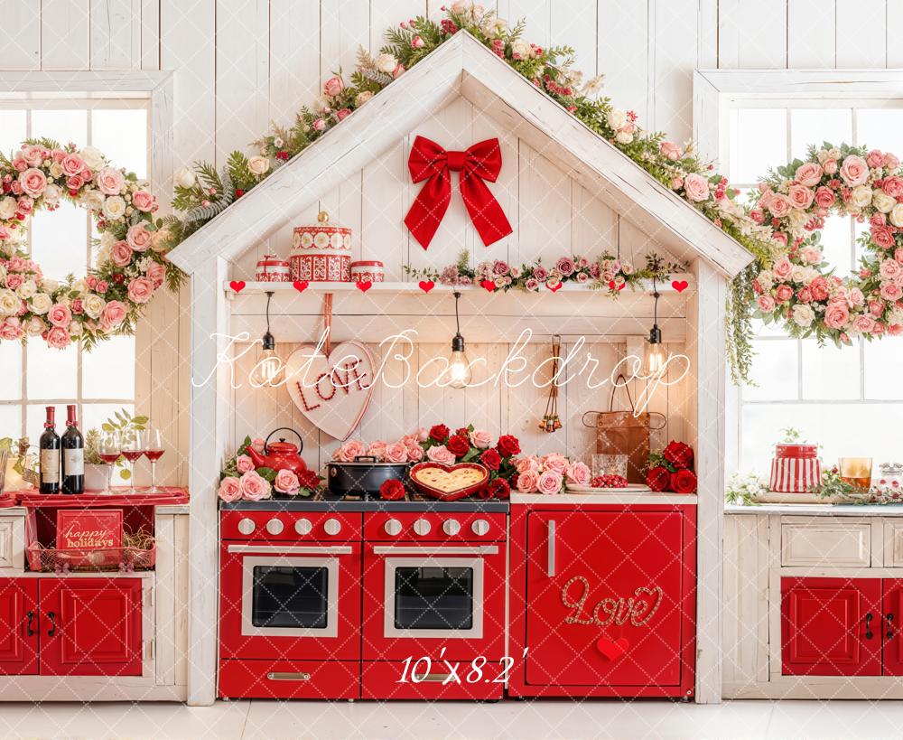 Kate Valentine Kitchen Red Oven Floral Decor Backdrop Designed by Emetselch - Image 6