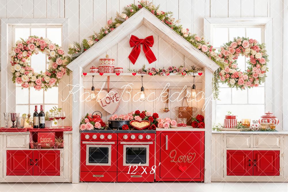 Kate Valentine Kitchen Red Oven Floral Decor Backdrop Designed by Emetselch - Image 8