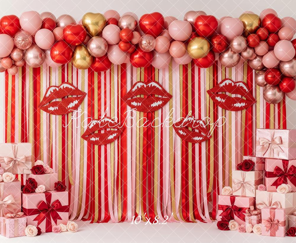 Kate Valentine Lips Balloons Gift Boxes Fleece Backdrop Designed by Patty Robert - Image 3