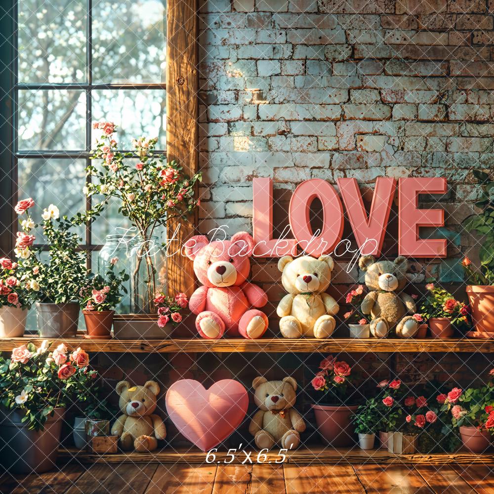 Kate Valentine Love Teddy Bear Floral Backdrop Designed by Emetselch - Image 2