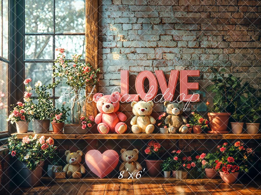 Kate Valentine Love Teddy Bear Floral Backdrop Designed by Emetselch - Image 3