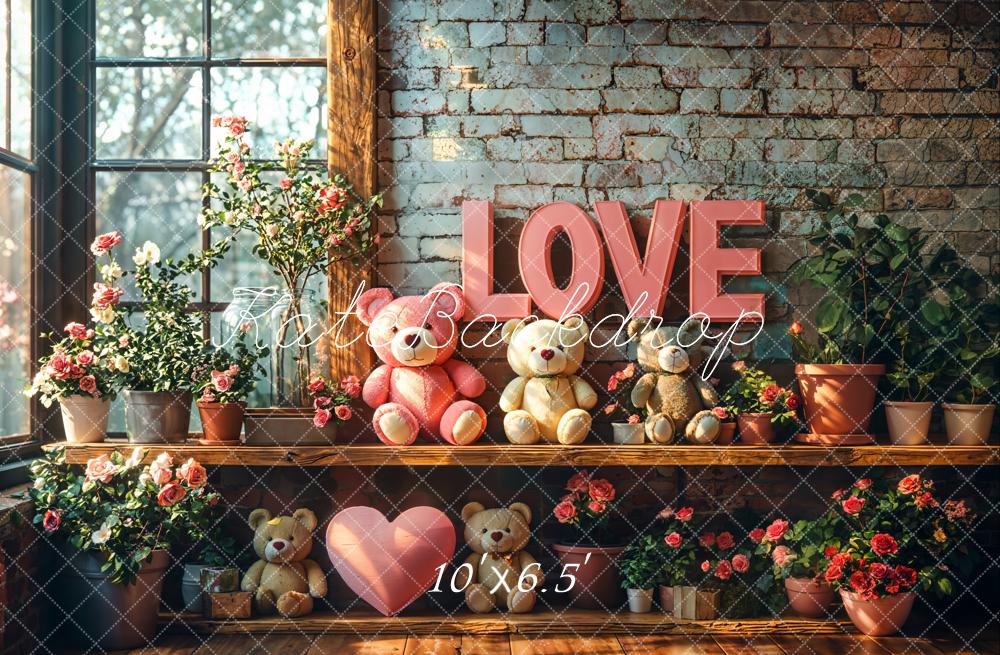 Kate Valentine Love Teddy Bear Floral Backdrop Designed by Emetselch - Image 4