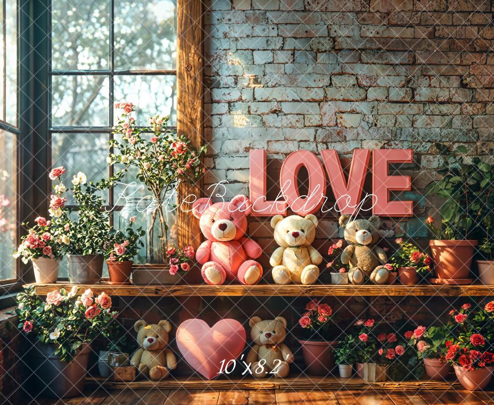 Kate Valentine Love Teddy Bear Floral Backdrop Designed by Emetselch - Image 5