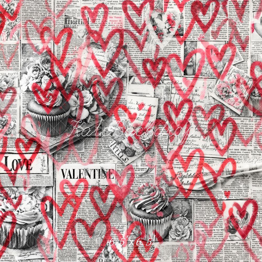 Kate Valentine Newspaper Cupcakes Hearts Backdrop Designed by Emetselch - Image 2