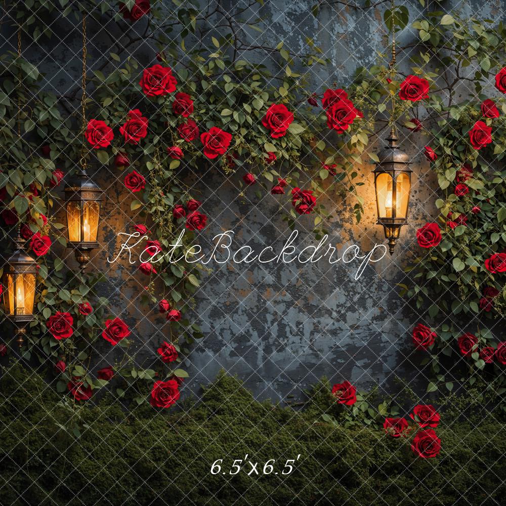 Kate Valentine Night Roses Lantern Wall Backdrop Designed by Emetselch - Image 2