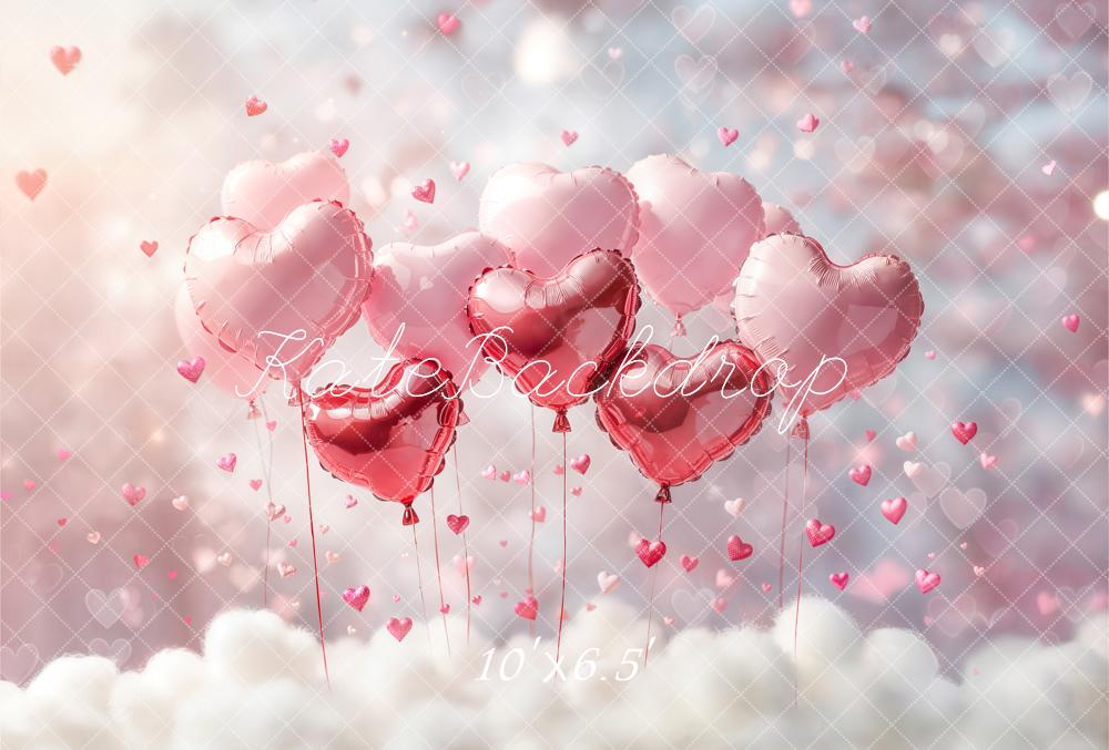 Kate Valentine Pink Hearts Balloons Clouds Fleece Backdrop Designed by Emetselch - Image 2