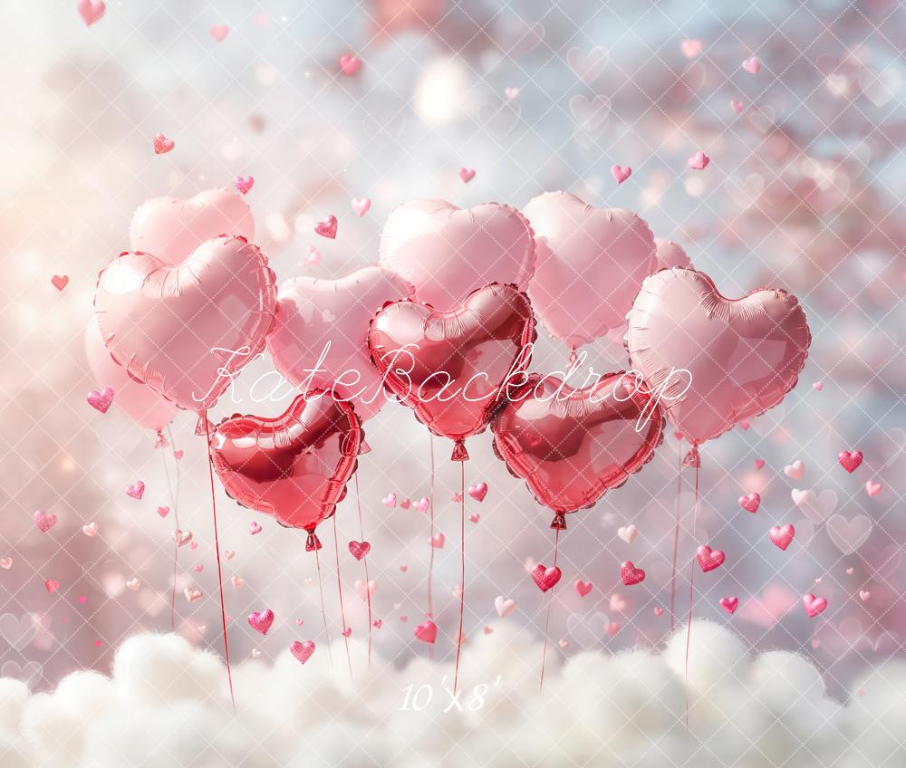Kate Valentine Pink Hearts Balloons Clouds Fleece Backdrop Designed by Emetselch - Image 3