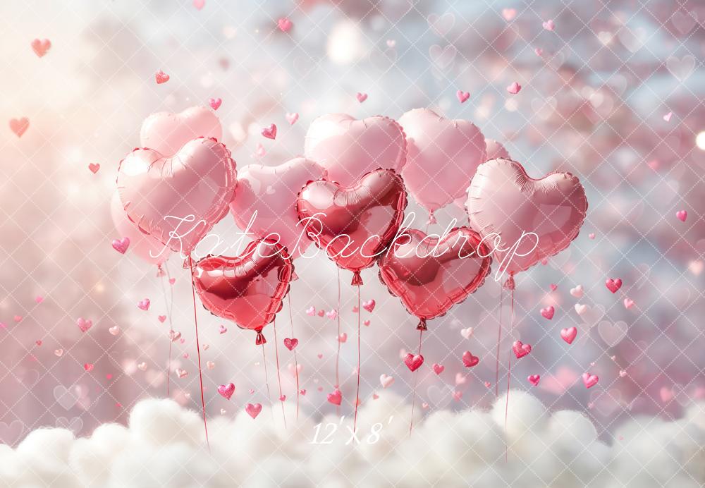 Kate Valentine Pink Hearts Balloons Clouds Fleece Backdrop Designed by Emetselch - Image 4