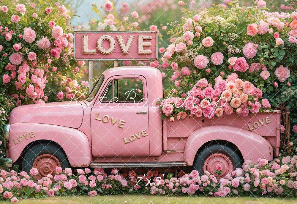 Kate Valentine Pink Truck Love Roses Backdrop Designed by Emetselch - Image 2