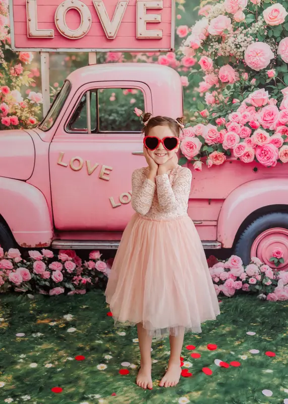 Kate Valentine Pink Truck Love Roses Backdrop Designed by Emetselch - Image 4