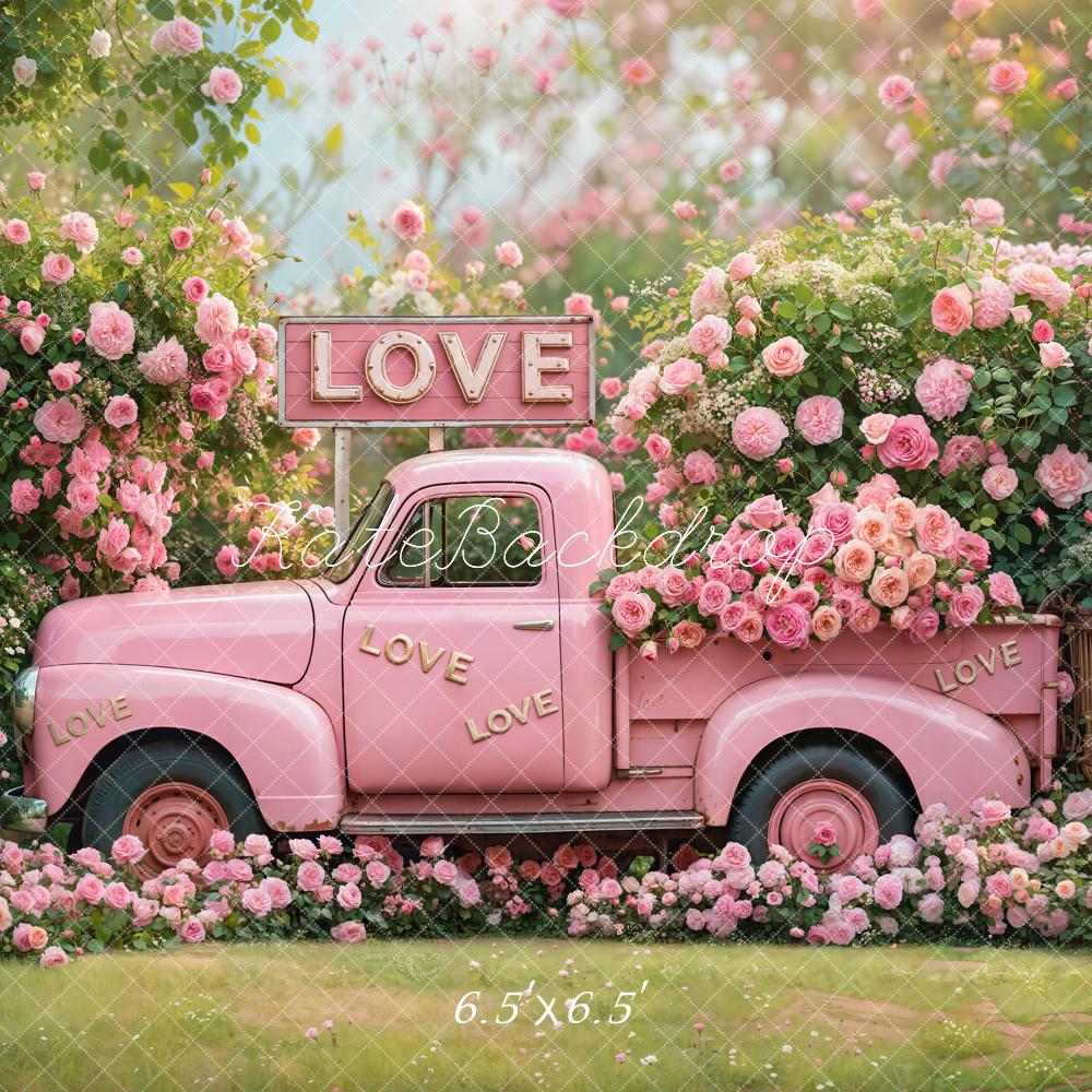 Kate Valentine Pink Truck Love Roses Backdrop Designed by Emetselch - Image 5