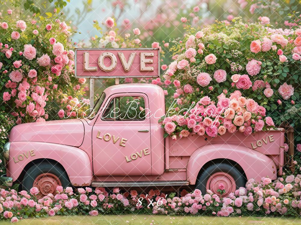 Kate Valentine Pink Truck Love Roses Backdrop Designed by Emetselch - Image 6