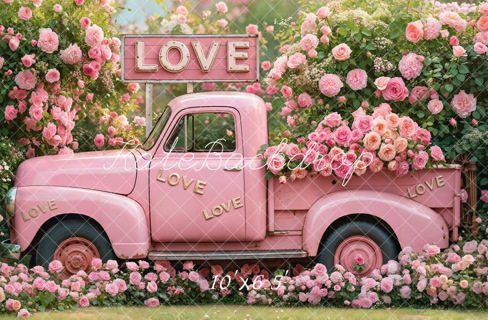 Kate Valentine Pink Truck Love Roses Backdrop Designed by Emetselch - Image 7
