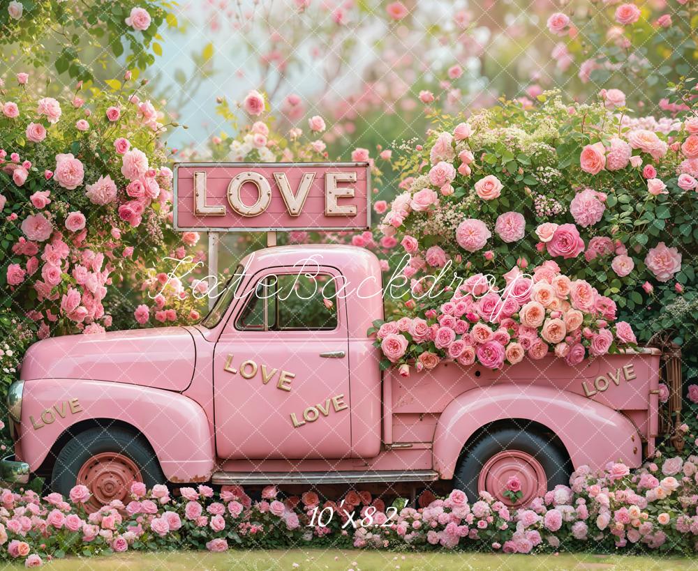 Kate Valentine Pink Truck Love Roses Backdrop Designed by Emetselch - Image 8