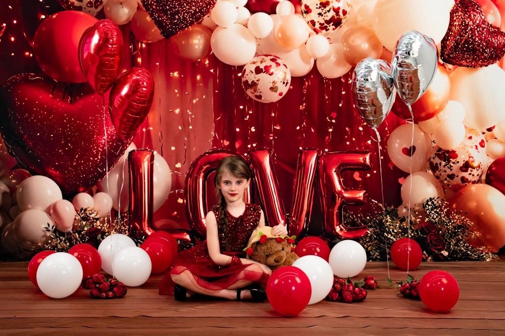Kate Valentine Red Balloons Hearts Garland Backdrop Designed by Emetselch