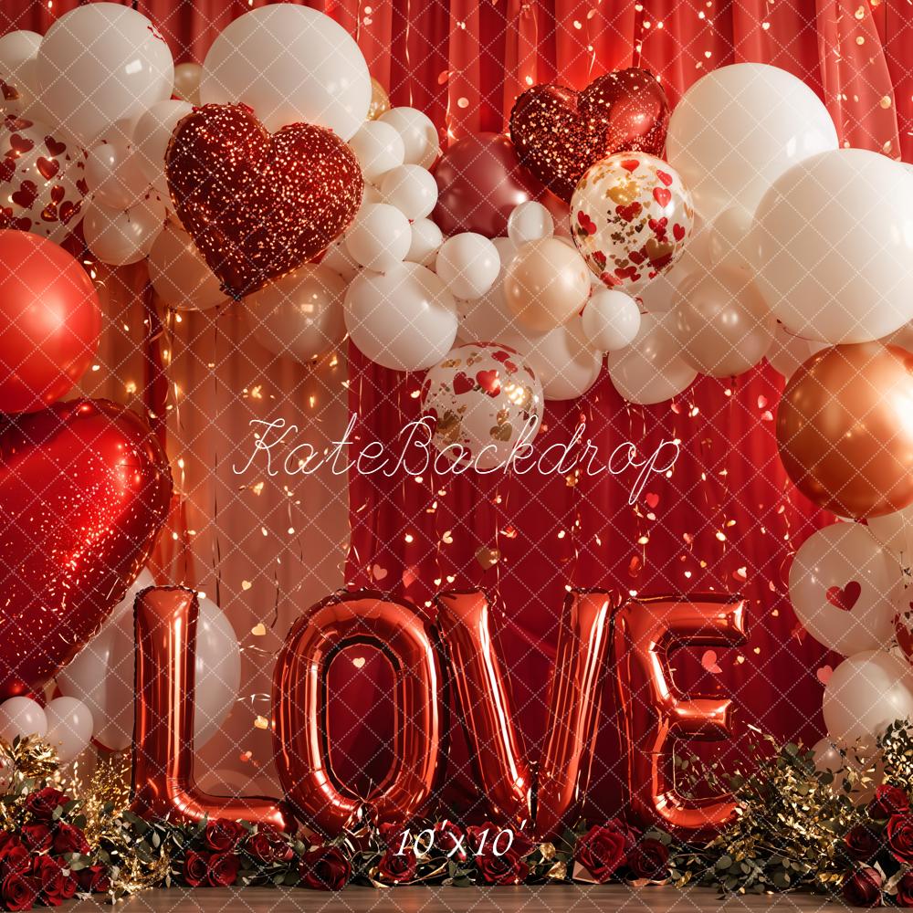 Kate Valentine Red Balloons Hearts Garland Backdrop Designed by Emetselch - Image 10