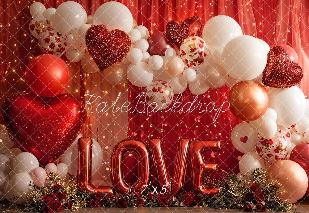 Kate Valentine Red Balloons Hearts Garland Backdrop Designed by Emetselch - Image 2