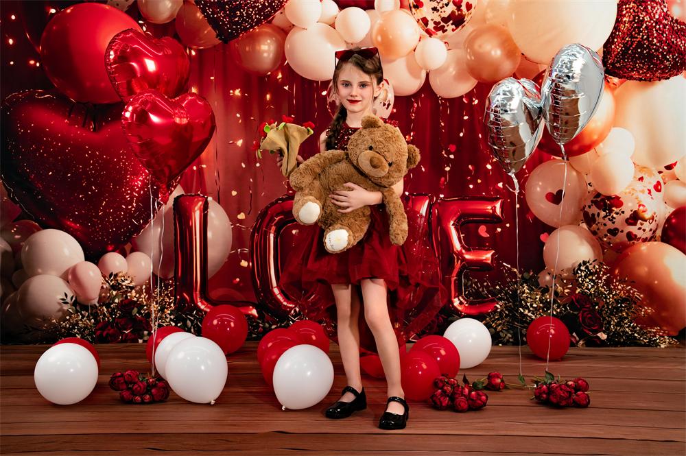 Kate Valentine Red Balloons Hearts Garland Backdrop Designed by Emetselch - Image 3