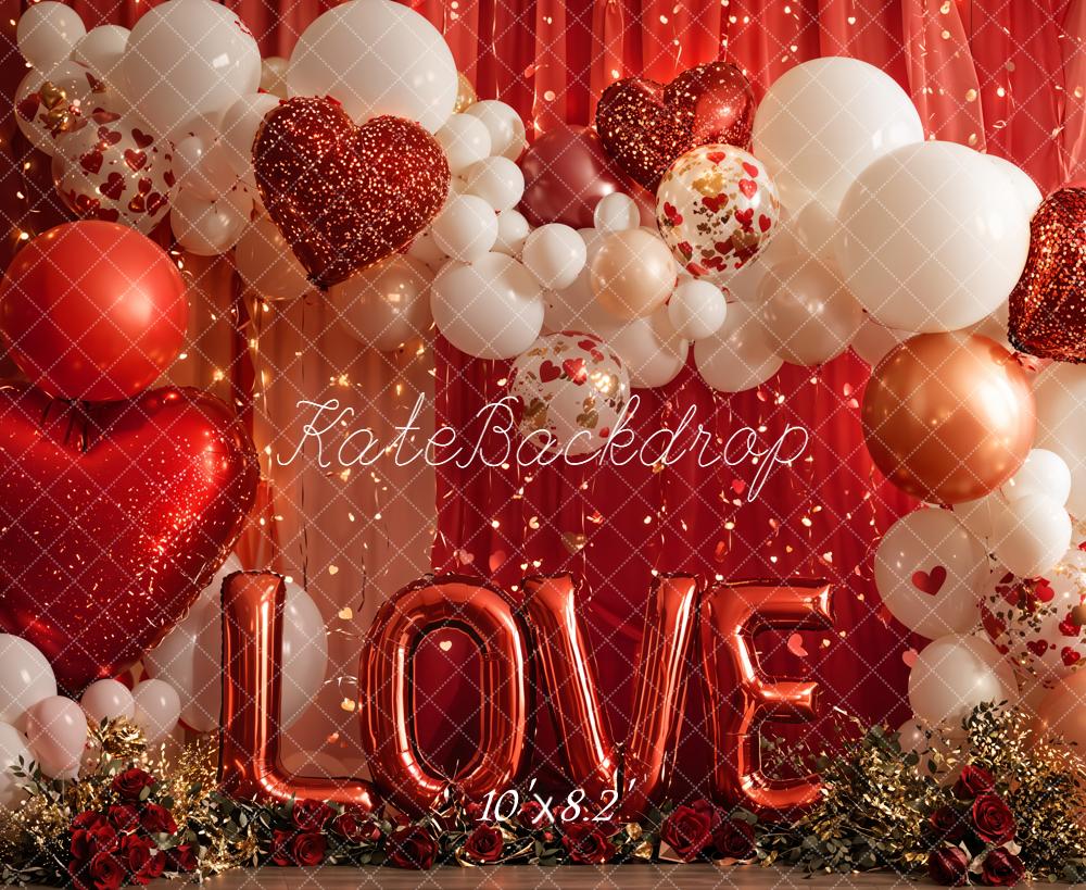 Kate Valentine Red Balloons Hearts Garland Backdrop Designed by Emetselch - Image 9