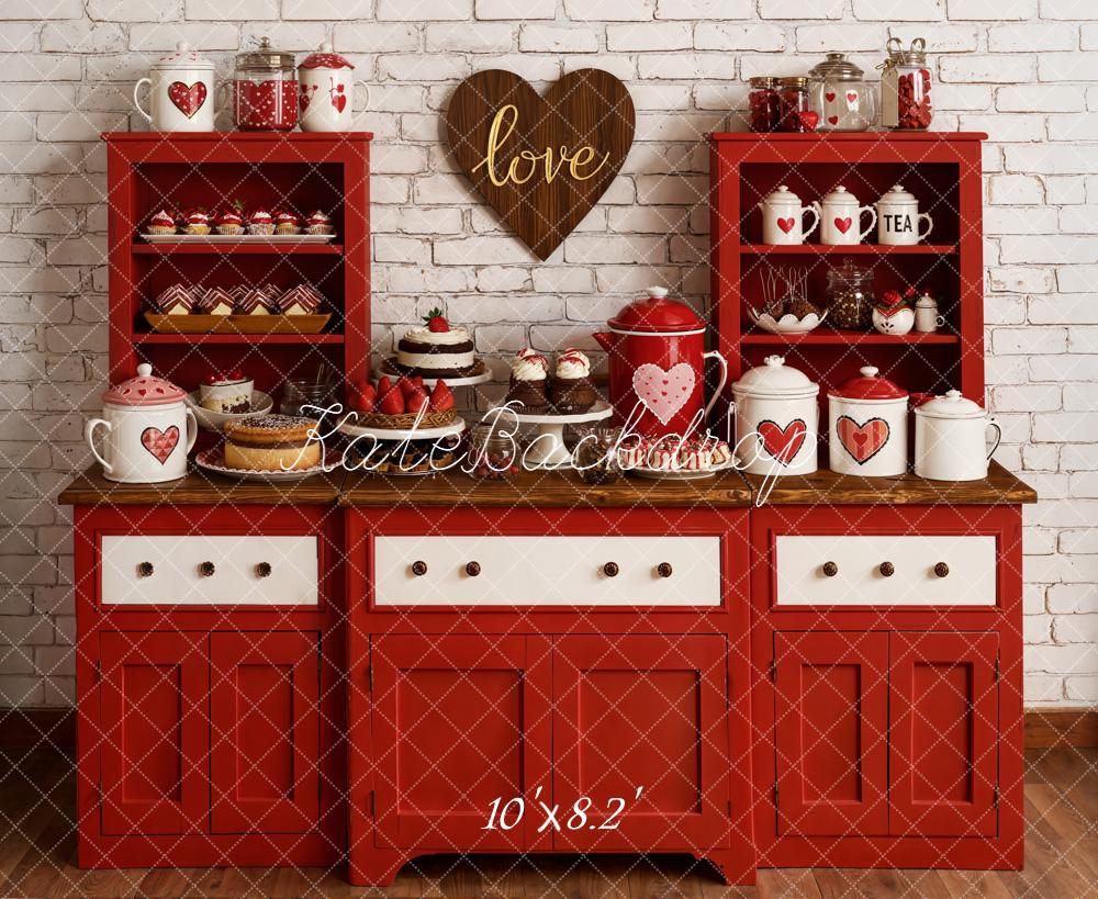 Kate Valentine Red Cabinet Heart Decor Fleece Backdrop Designed by Emetselch - Image 3