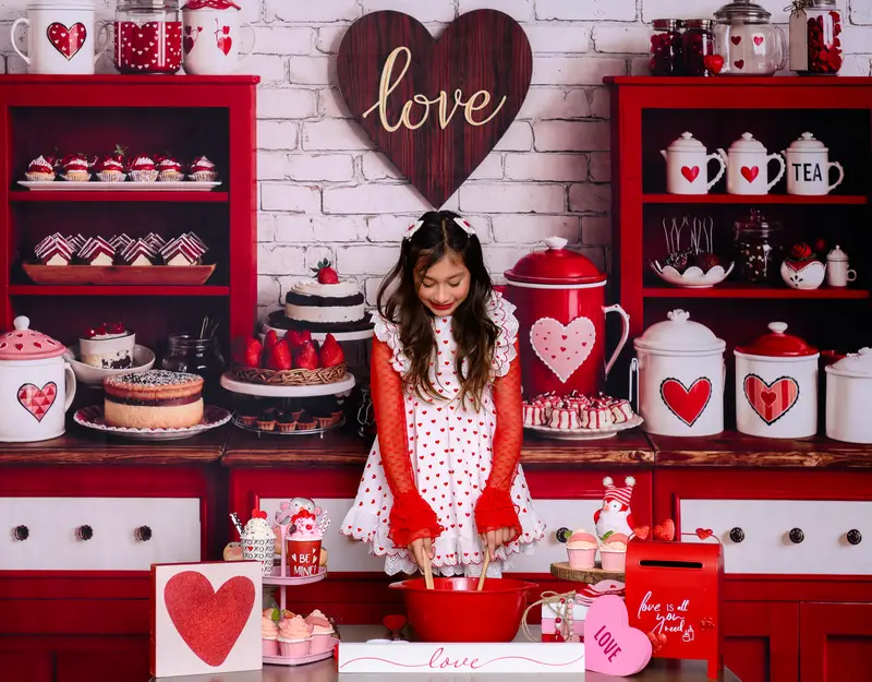 Kate Valentine Red Cabinet Heart Kitchen Backdrop Designed by Emetselch - Image 3