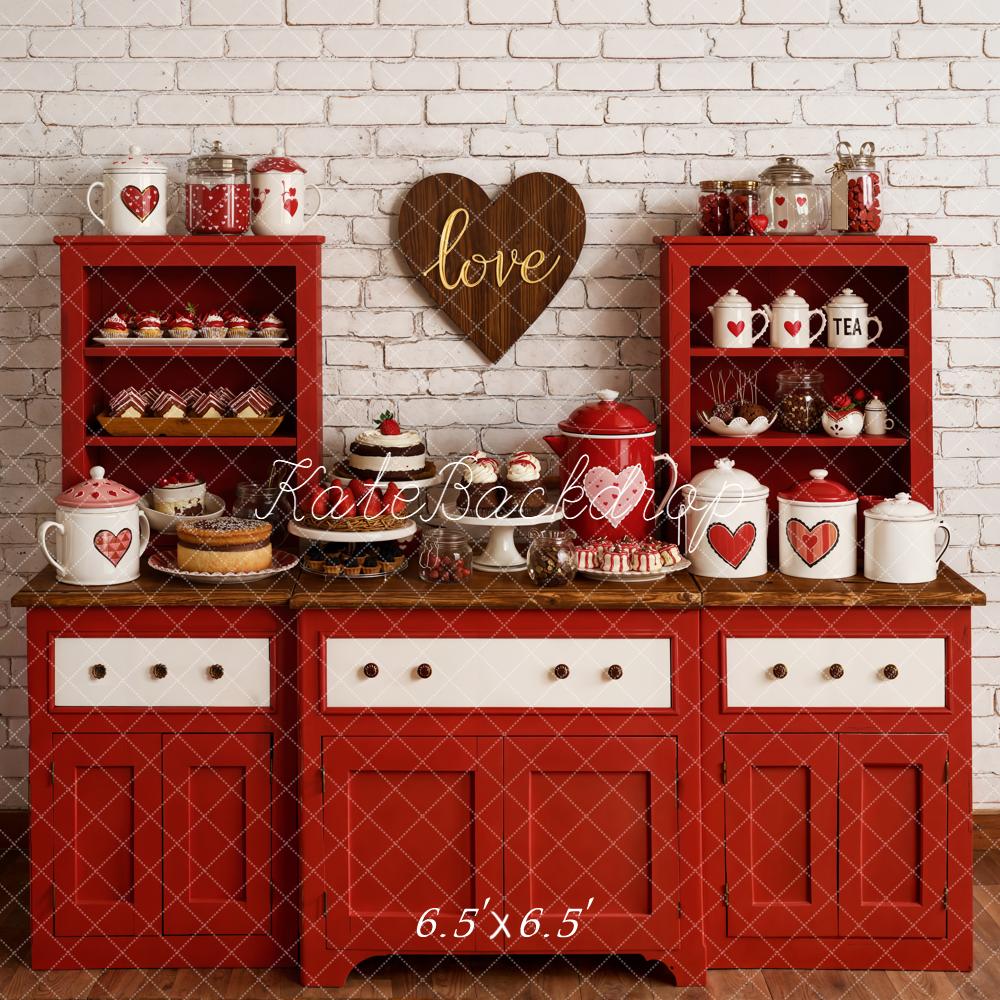 Kate Valentine Red Cabinet Heart Kitchen Backdrop Designed by Emetselch - Image 5