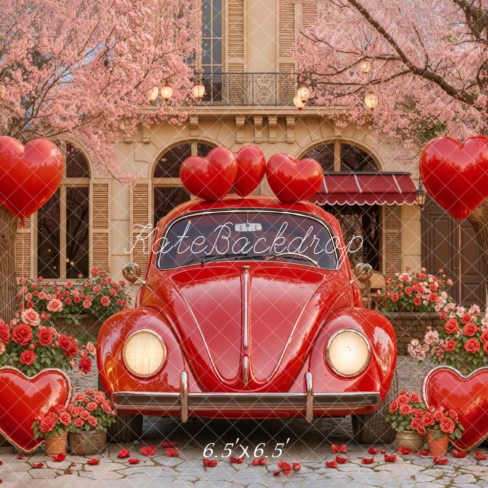 Kate Valentine Red Car Heart Balloons Backdrop Designed by Emstselch - Image 2