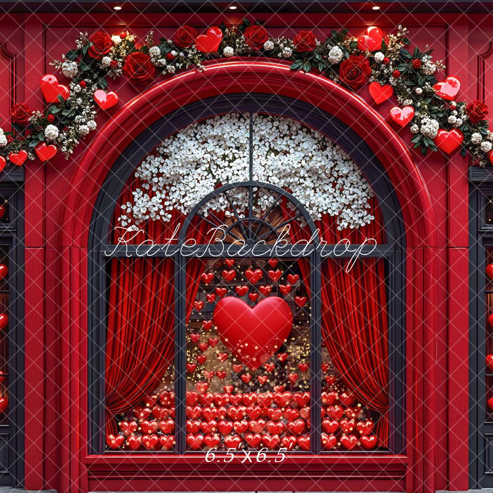 Kate Valentine Red Hearts Floral Arch Window Backdrop Designed by Mini MakeBelieve - Image 2