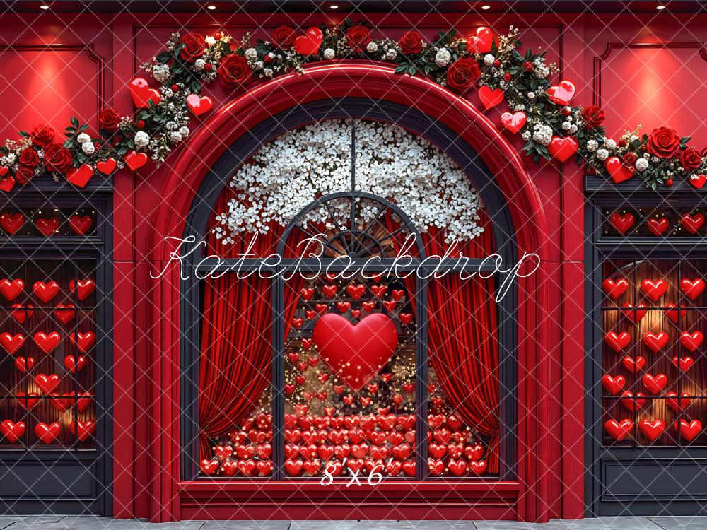 Kate Valentine Red Hearts Floral Arch Window Backdrop Designed by Mini MakeBelieve - Image 3