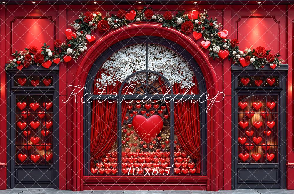 Kate Valentine Red Hearts Floral Arch Window Backdrop Designed by Mini MakeBelieve - Image 4