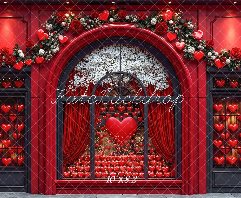 Kate Valentine Red Hearts Floral Arch Window Backdrop Designed by Mini MakeBelieve - Image 6