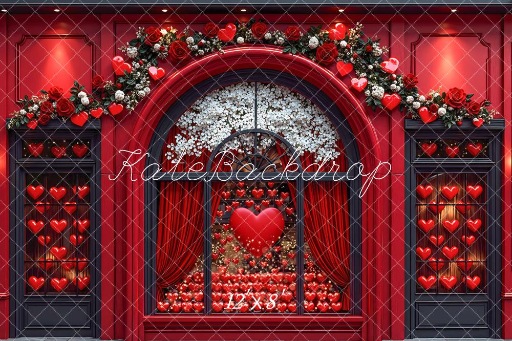 Kate Valentine Red Hearts Floral Arch Window Backdrop Designed by Mini MakeBelieve - Image 8
