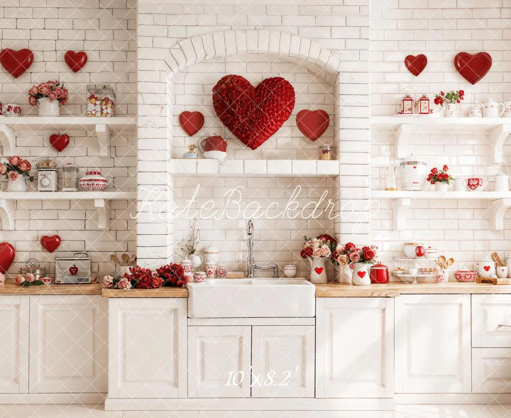 Kate Valentine Red Hearts White Kitchen Backdrop Designed by Emetselch - Image 6