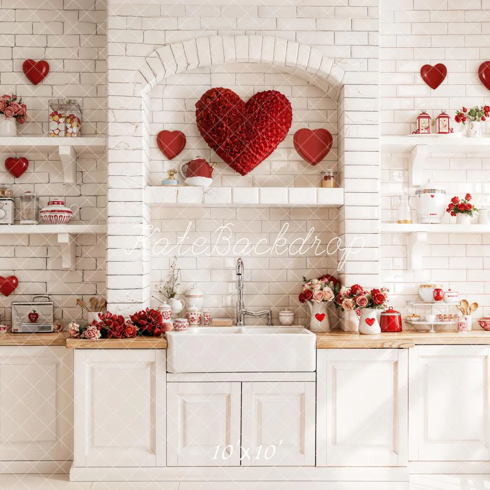 Kate Valentine Red Hearts White Kitchen Backdrop Designed by Emetselch - Image 7
