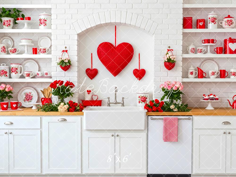 Kate Valentine Red Hearts White Kitchen Backdrop Designed by Patty Robert - Image 3