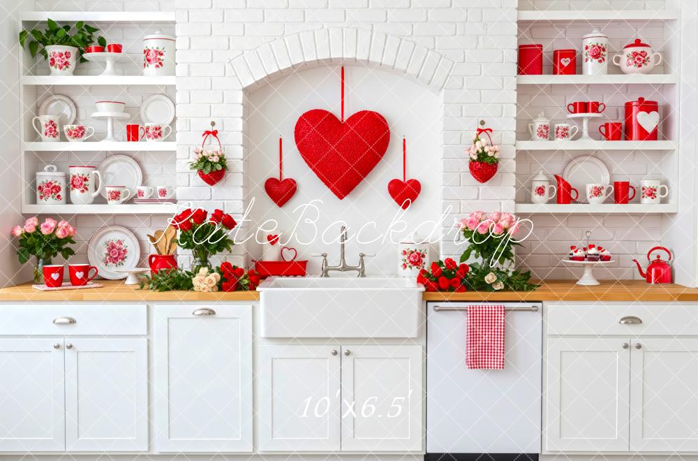 Kate Valentine Red Hearts White Kitchen Backdrop Designed by Patty Robert - Image 4