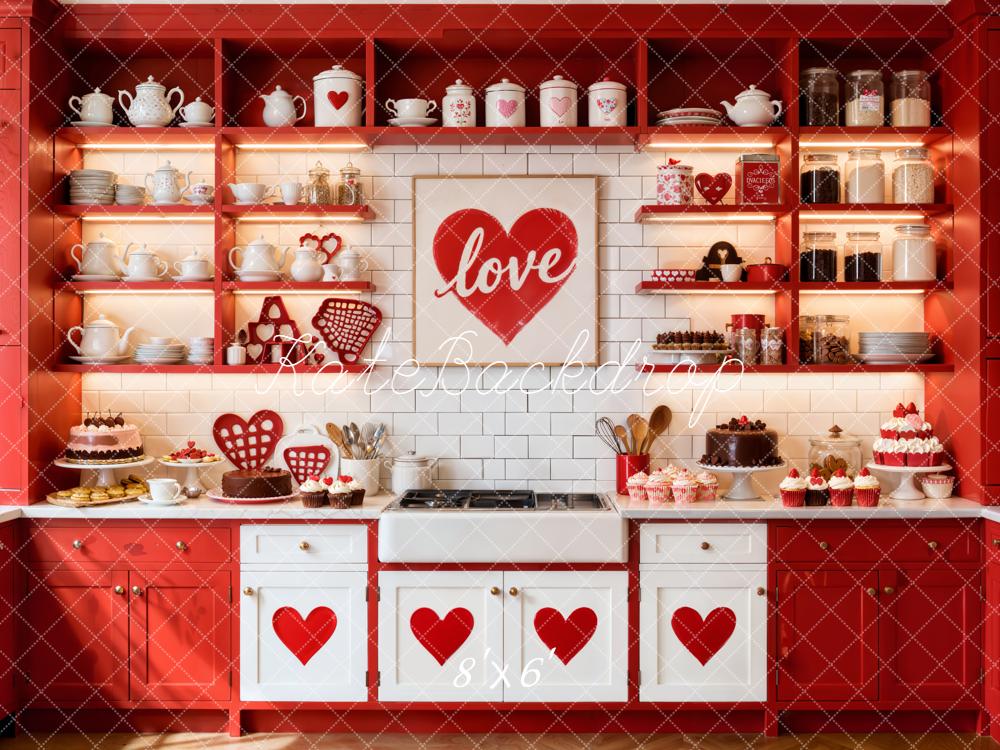 Kate Valentine Red Kitchen Love Hearts Backdrop Designed by Emetselch - Image 3