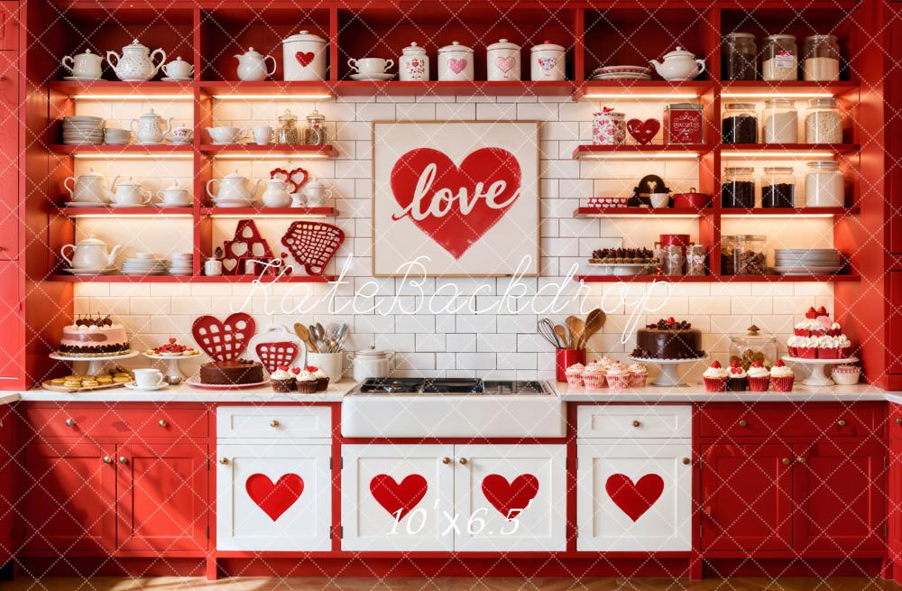 Kate Valentine Red Kitchen Love Hearts Backdrop Designed by Emetselch - Image 4