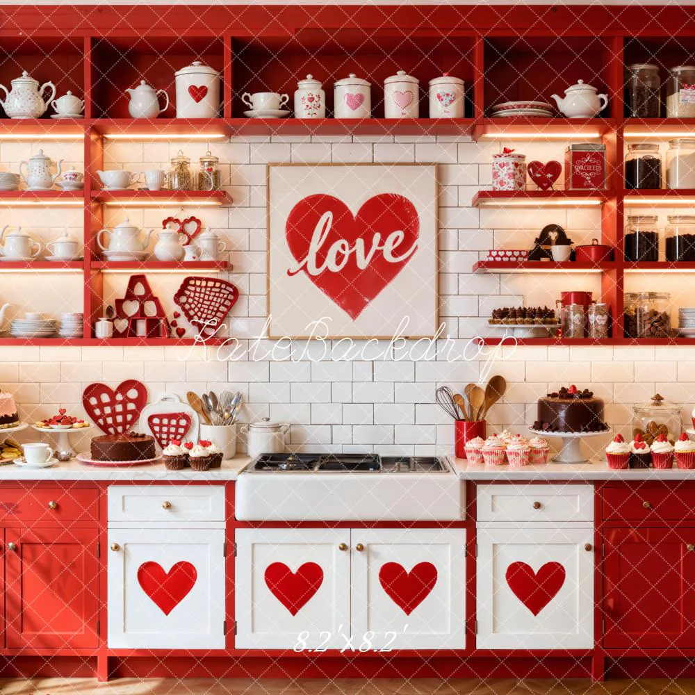 Kate Valentine Red Kitchen Love Hearts Backdrop Designed by Emetselch - Image 5
