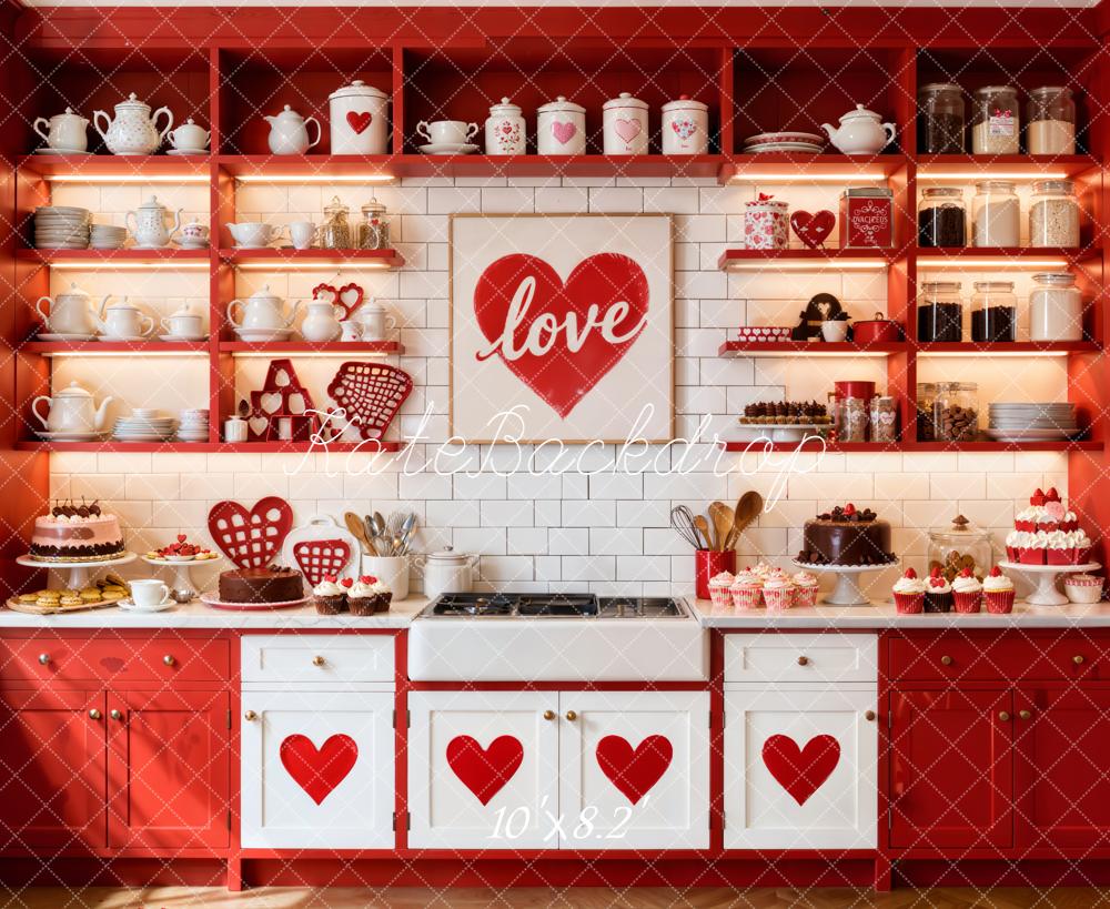 Kate Valentine Red Kitchen Love Hearts Backdrop Designed by Emetselch - Image 6