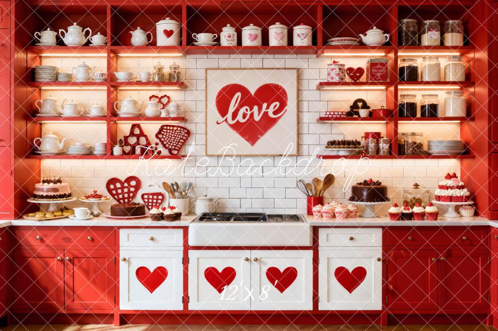 Kate Valentine Red Kitchen Love Hearts Backdrop Designed by Emetselch - Image 8