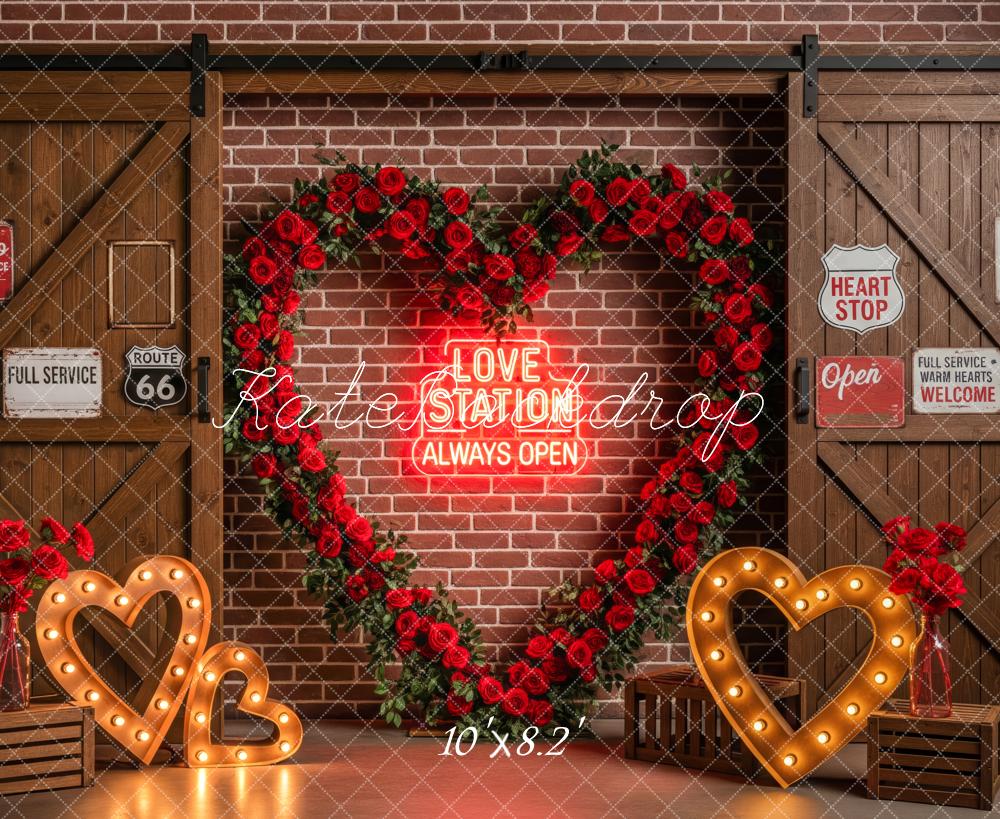 Kate Valentine Roses Heart Brick Wall Backdrop Designed by Patty Robert - Image 6