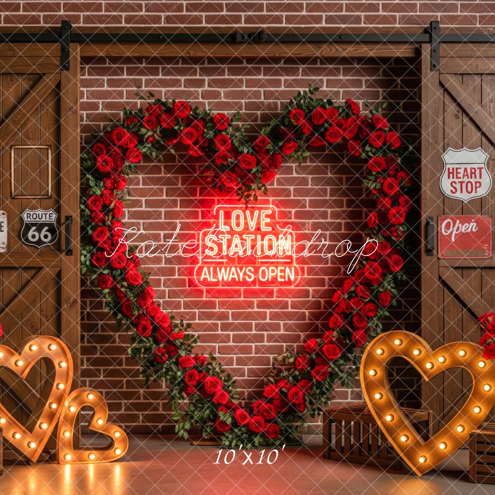 Kate Valentine Roses Heart Brick Wall Backdrop Designed by Patty Robert - Image 7