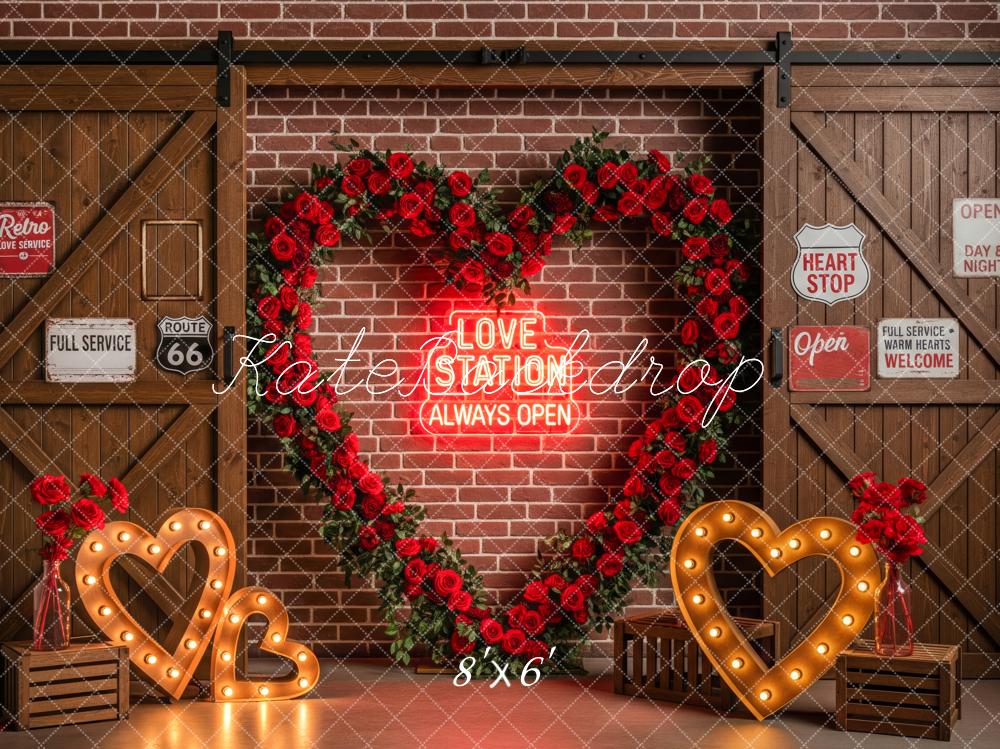 Kate Valentine Red Roses Heart Brick Wall Fleece Backdrop Designed by Patty Robert