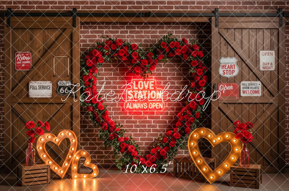 Kate Valentine Red Roses Heart Brick Wall Fleece Backdrop Designed by Patty Robert - Image 2