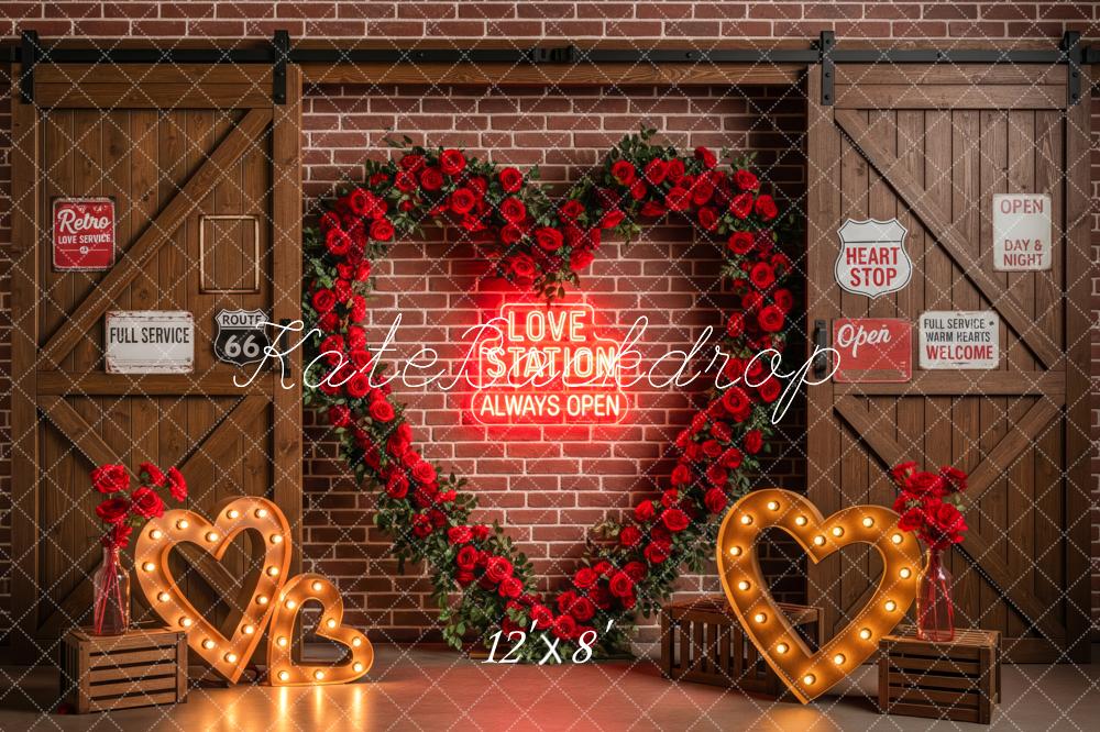 Kate Valentine Red Roses Heart Brick Wall Fleece Backdrop Designed by Patty Robert - Image 4