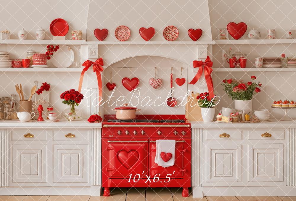 Kate Valentine Red Stove Hearts Kitchen Fleece Backdrop Designed by Emetselch - Image 2
