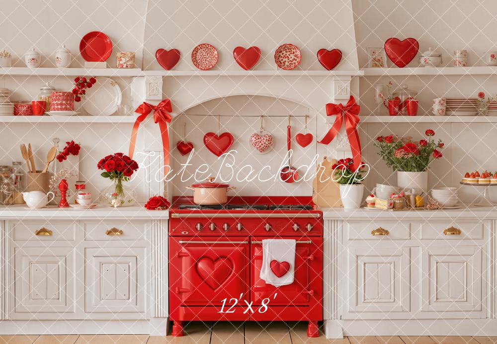 Kate Valentine Red Stove Hearts Kitchen Fleece Backdrop Designed by Emetselch - Image 4