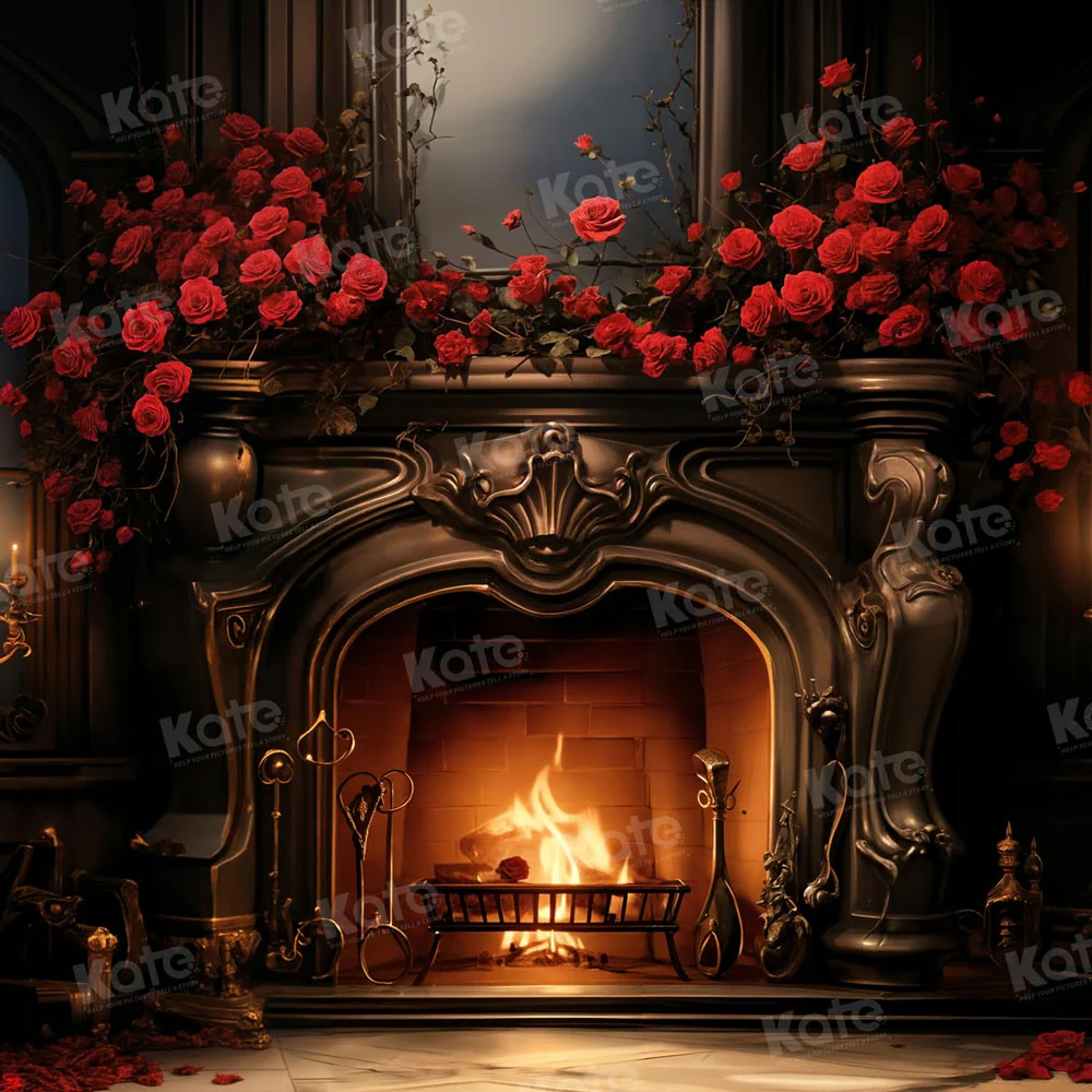 Kate Valentine Rose Metal Fireplace Backdrop Designed by Emetselch - Image 2